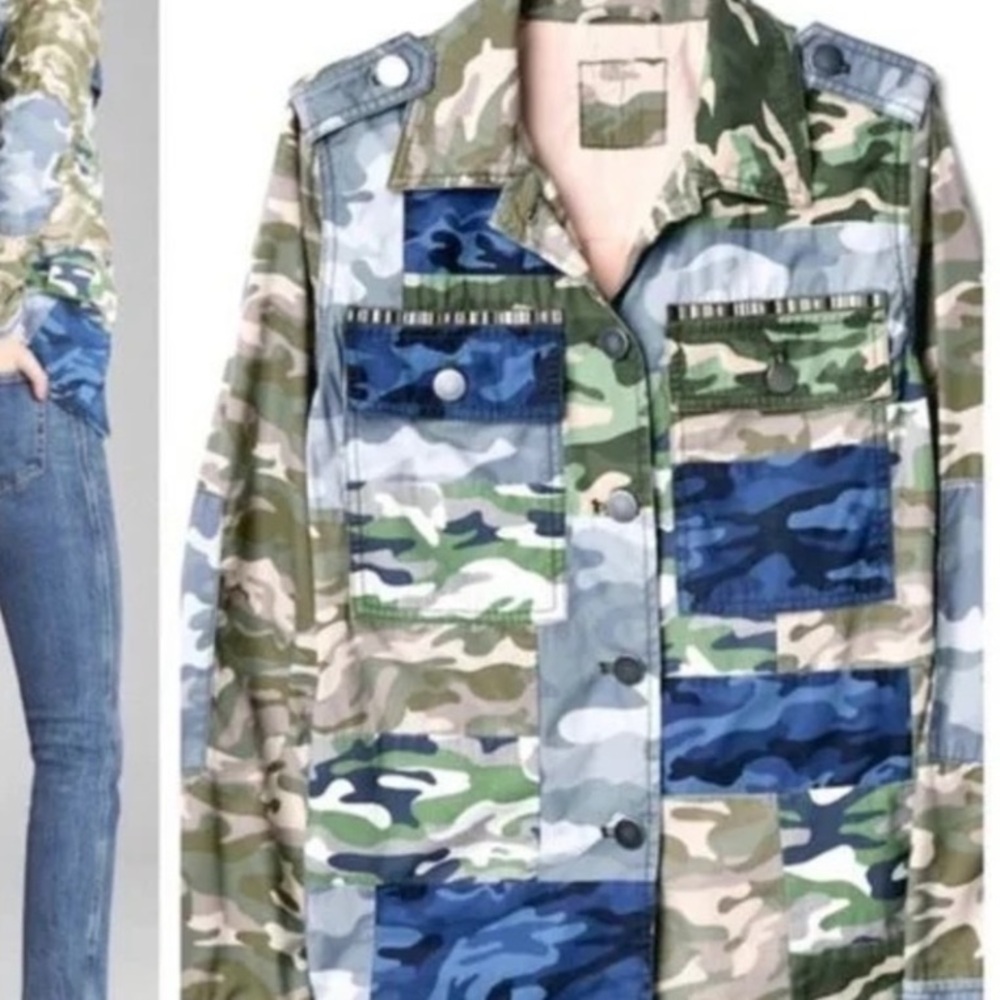 Gap Patchwork Camo Print Utility Jacket Shacket M… - image 8